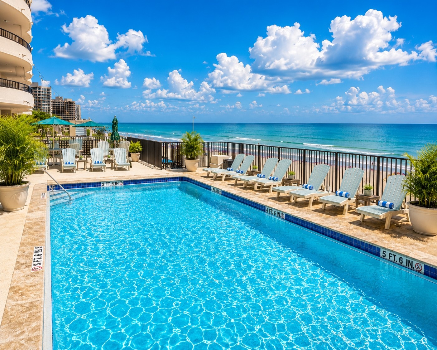 Heated pool with oceanfront views at Sand Dollar Condo